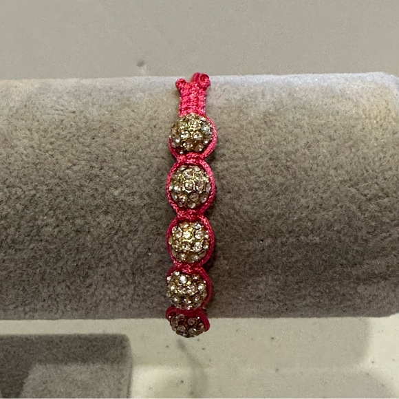 NWT J. Crew Bracelet - Pink string adjustable w/ clear rhinestone & gold beads - Picture 8 of 15